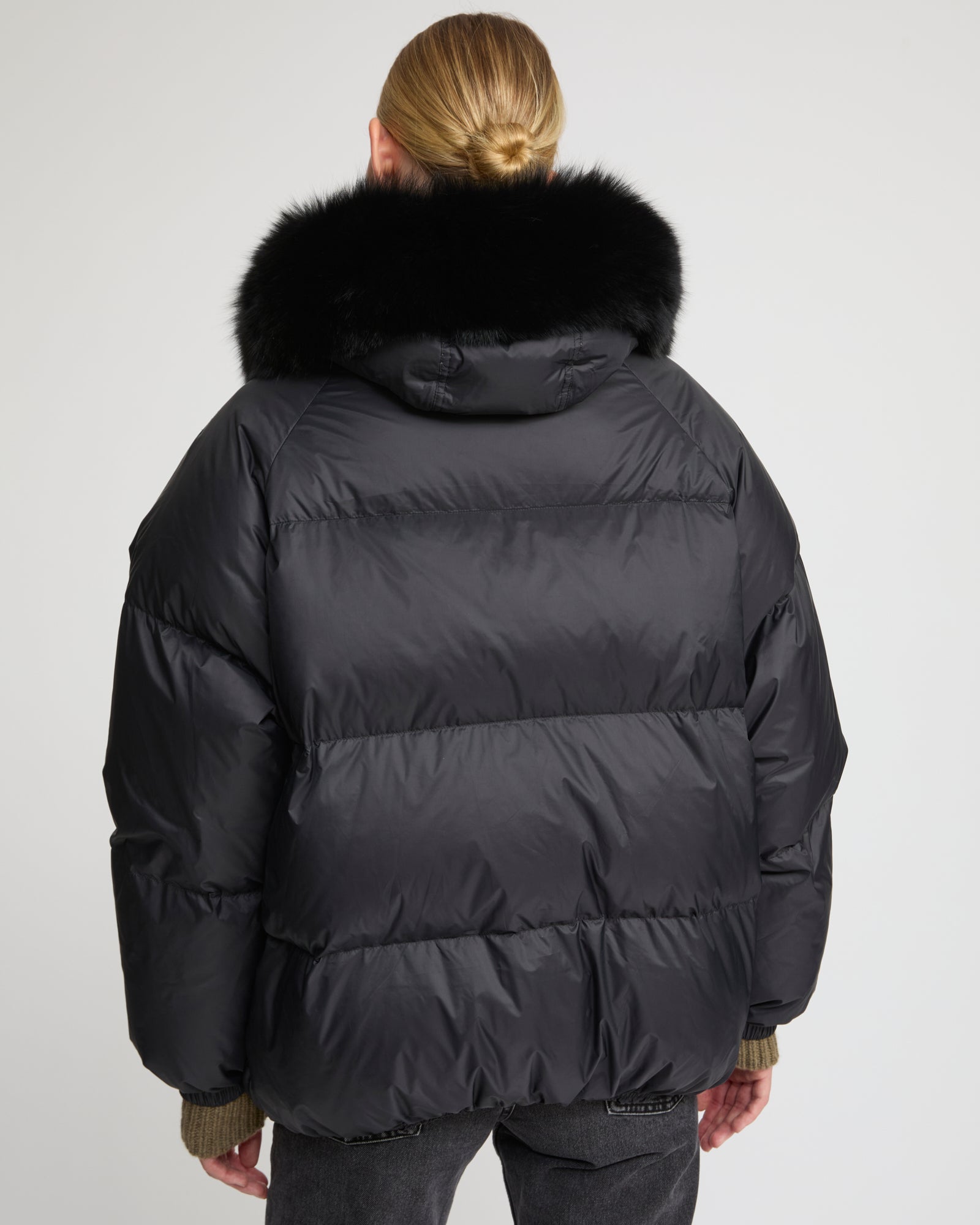 Down jacket with fox fur trim - Black - Yves Salomon