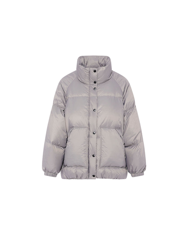 Short down jacket with shearling bib
