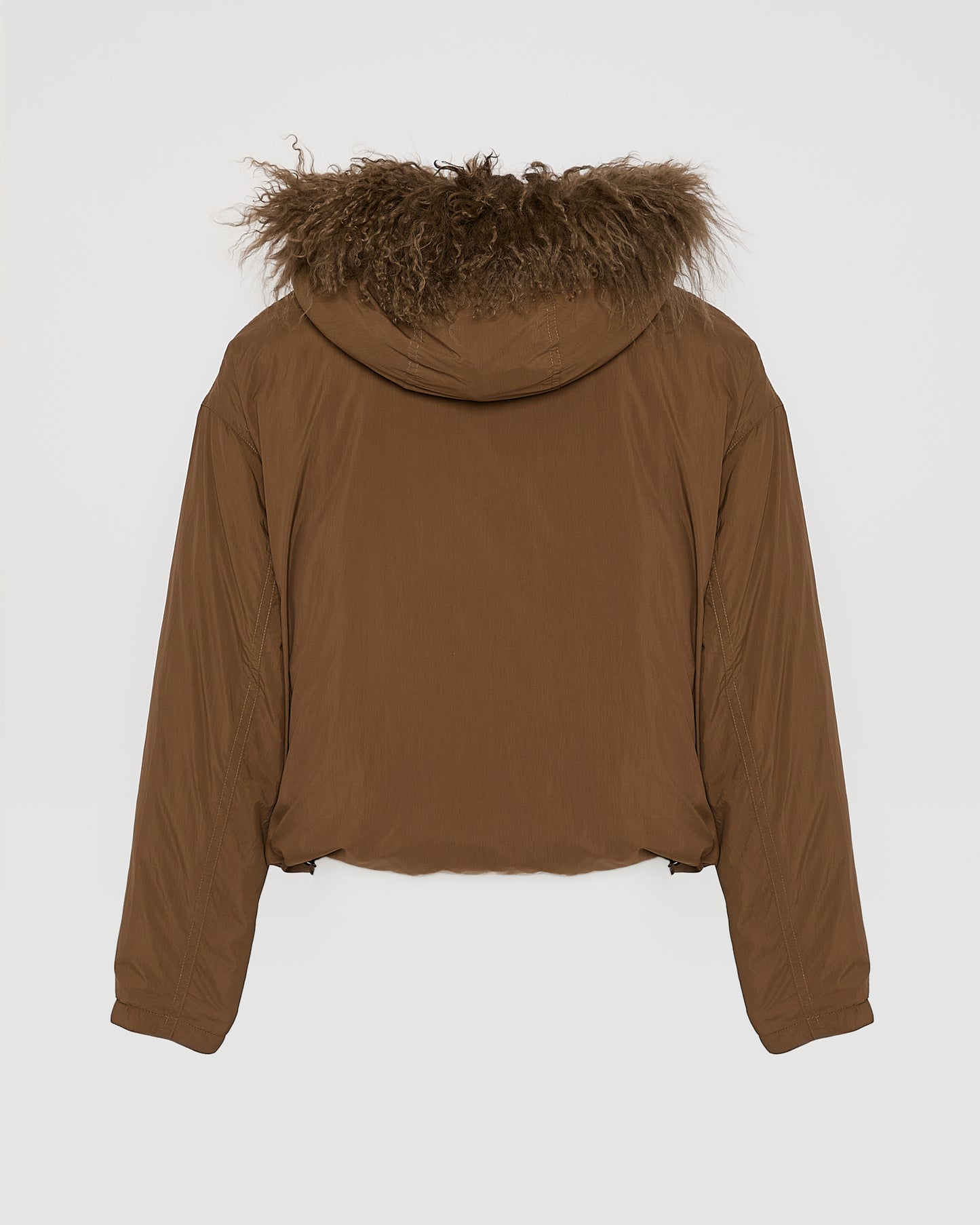Short ultra-light down jacket with curly lambskin trim