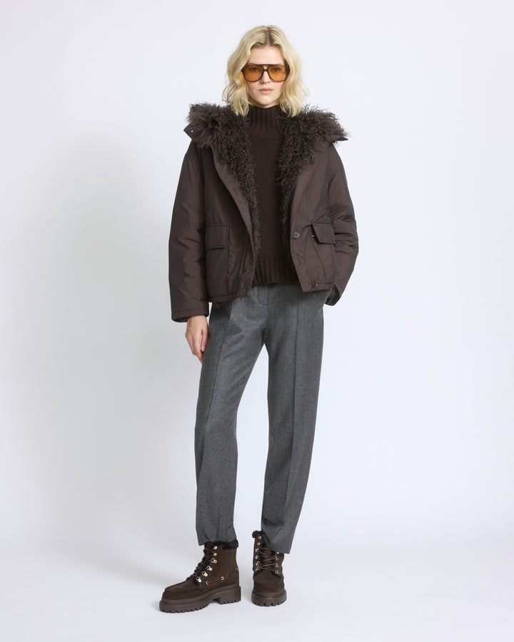 Doudoune courte ultra light avec agneau frisé - Yves Salomon - Nouvelle collection Automne Hiver