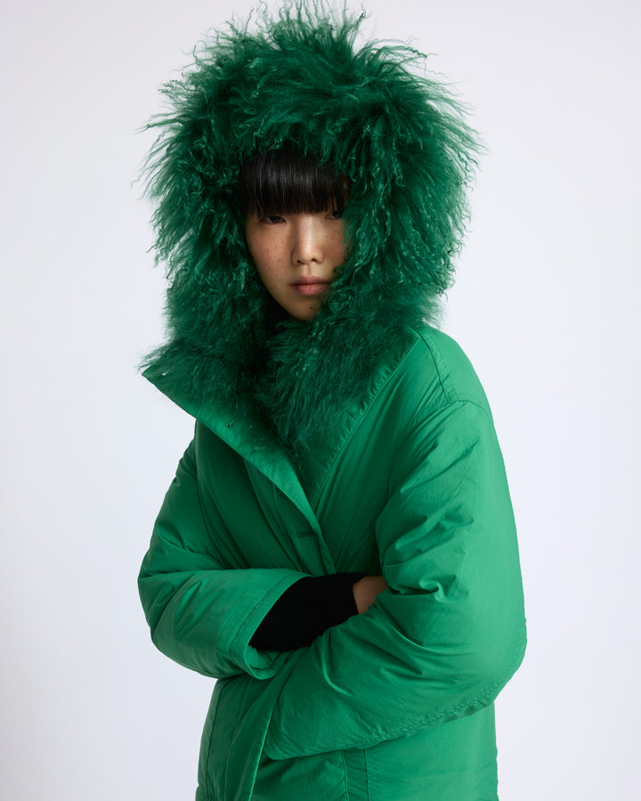 Doudoune courte ultra light avec agneau frisé - Yves Salomon - Nouvelle collection Automne Hiver