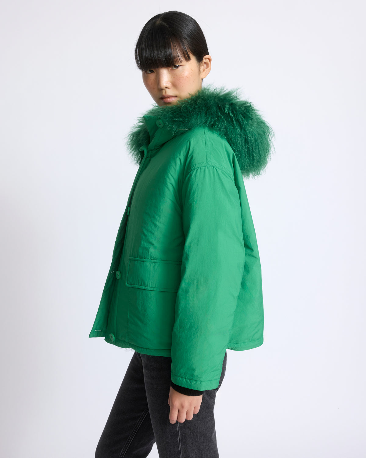 Doudoune courte ultra light avec agneau frisé - Yves Salomon - Nouvelle collection Automne Hiver