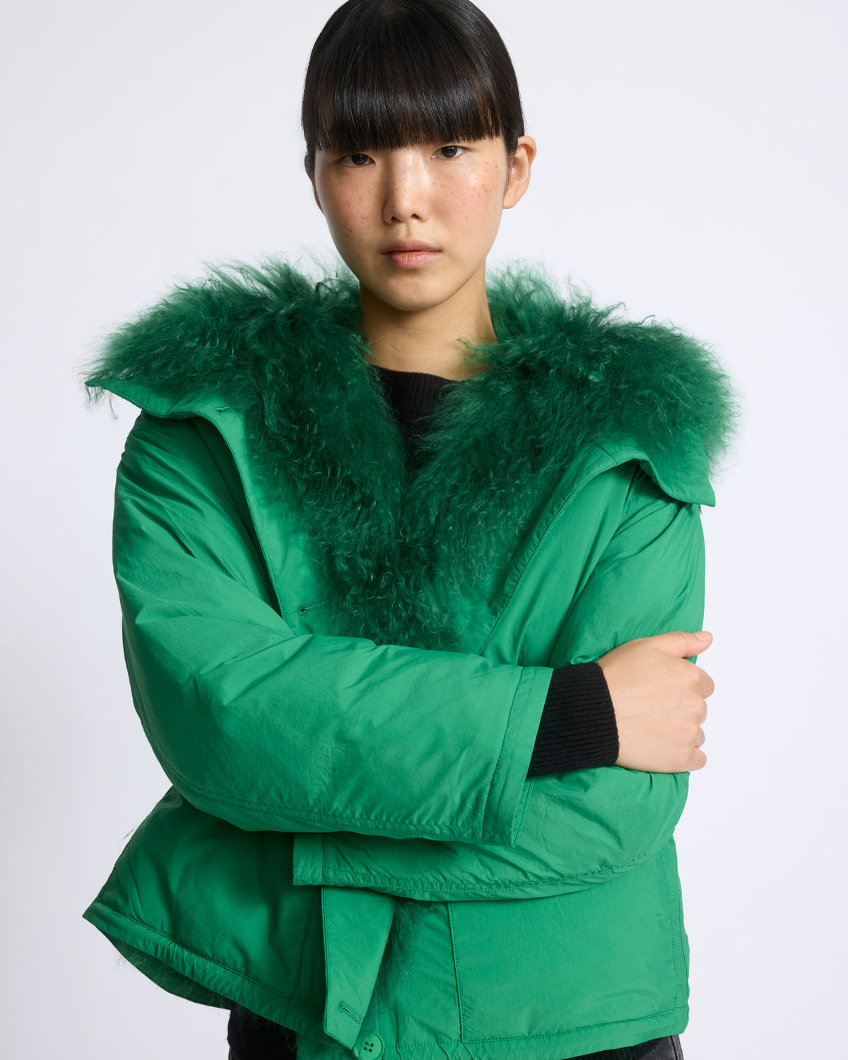 Doudoune courte ultra light avec agneau frisé - Yves Salomon - Nouvelle collection Automne Hiver