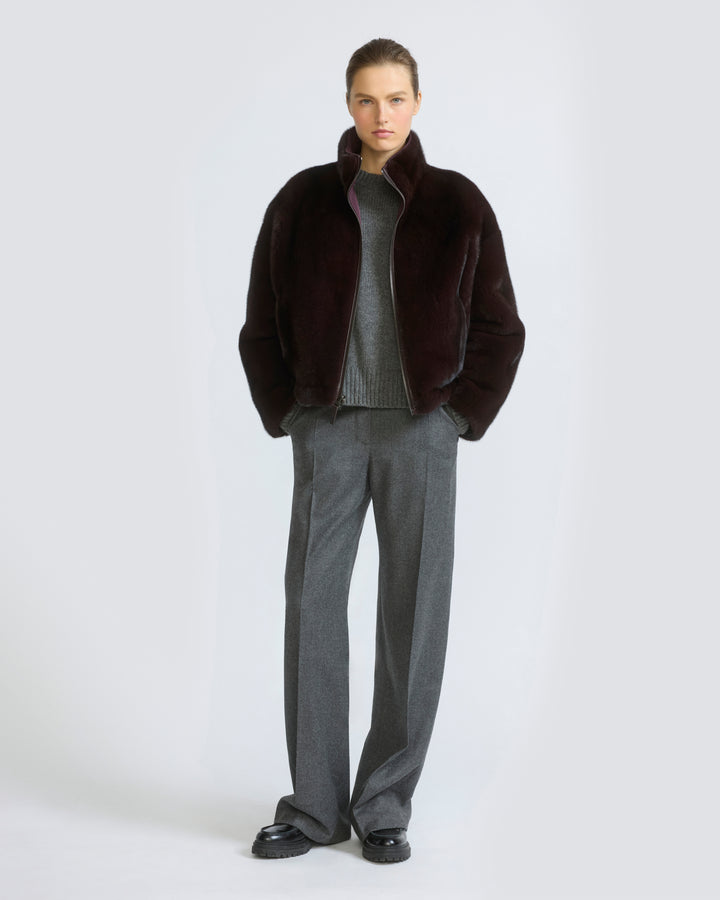 Veste en tissu technique déperlant réversible avec fourrure de vison