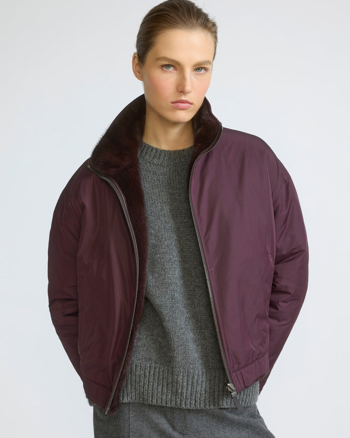 Veste en tissu technique déperlant réversible avec fourrure de vison