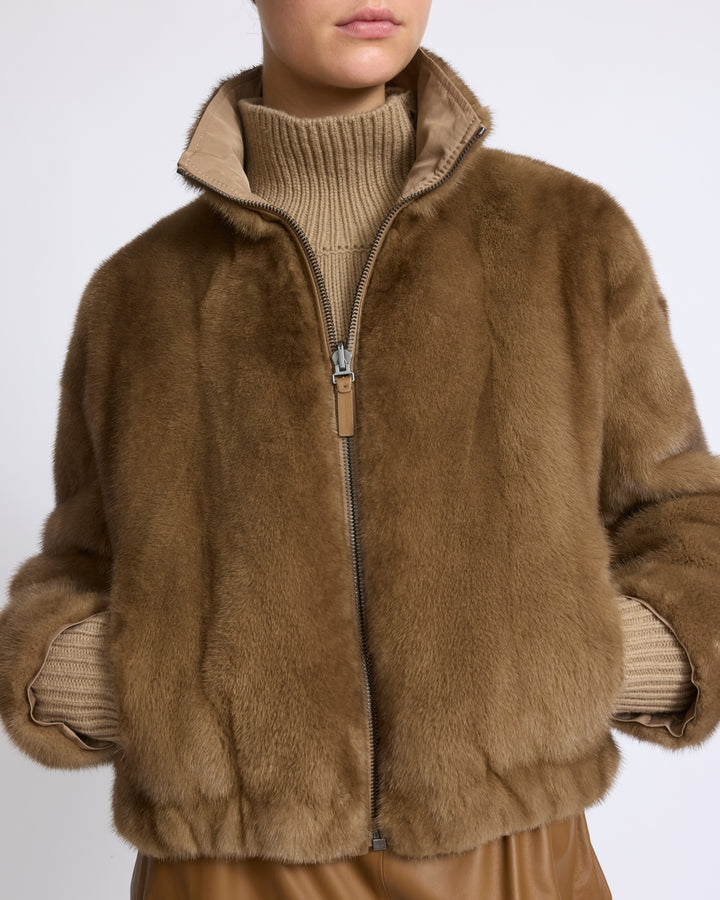 Veste en tissu technique déperlant réversible avec fourrure de vison - Yves Salomon - Nouvelle collection Automne Hiver