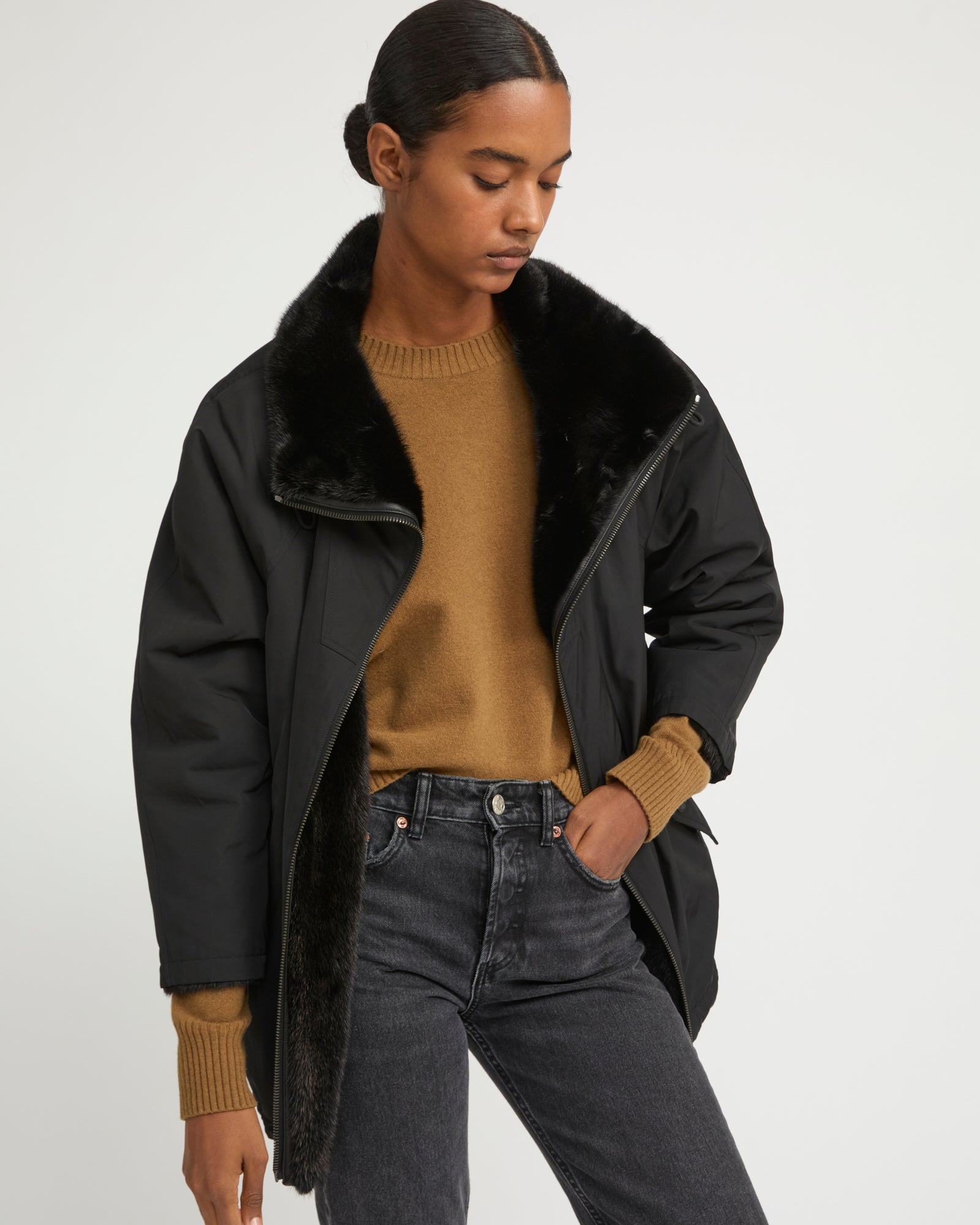 Parka à col montant en tissu technique réversible fourrure de vison -Yves Salomon
