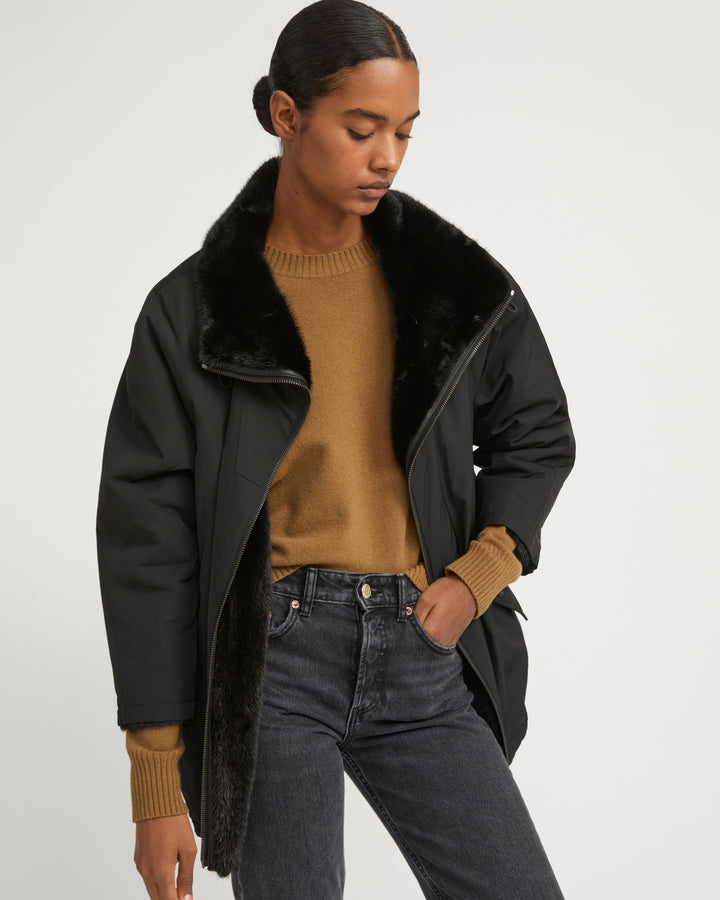 Parka à col montant en tissu technique réversible fourrure de vison -Yves Salomon