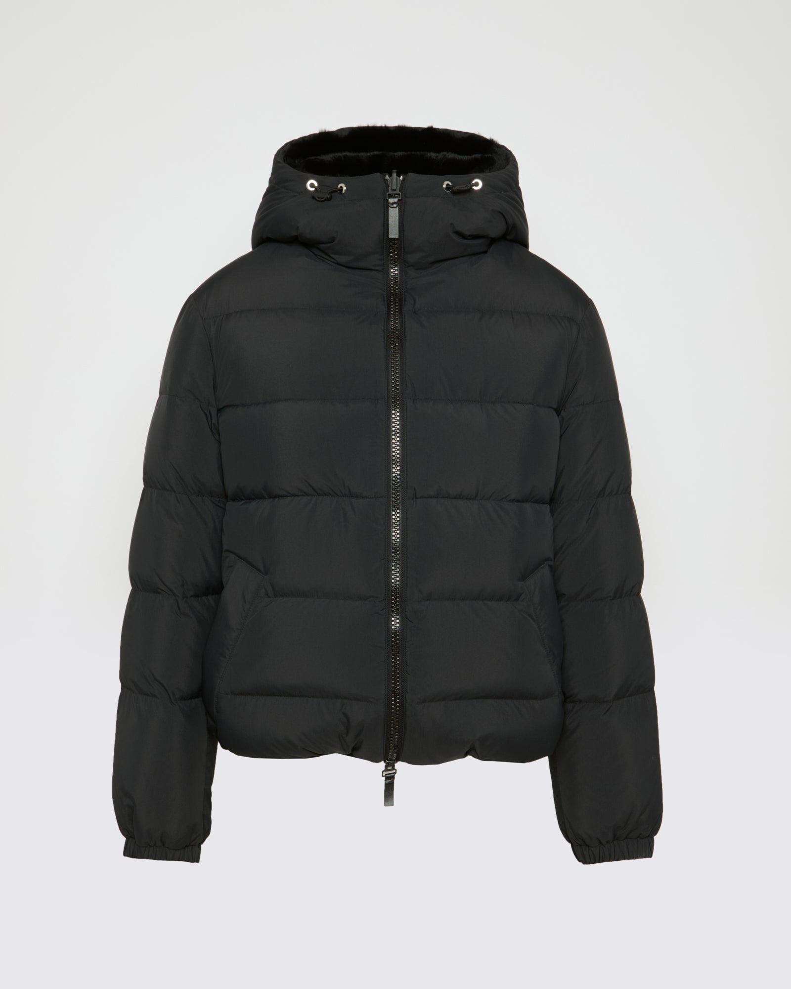Hooded reversible down jacket with Rex - black - Yves Salomon