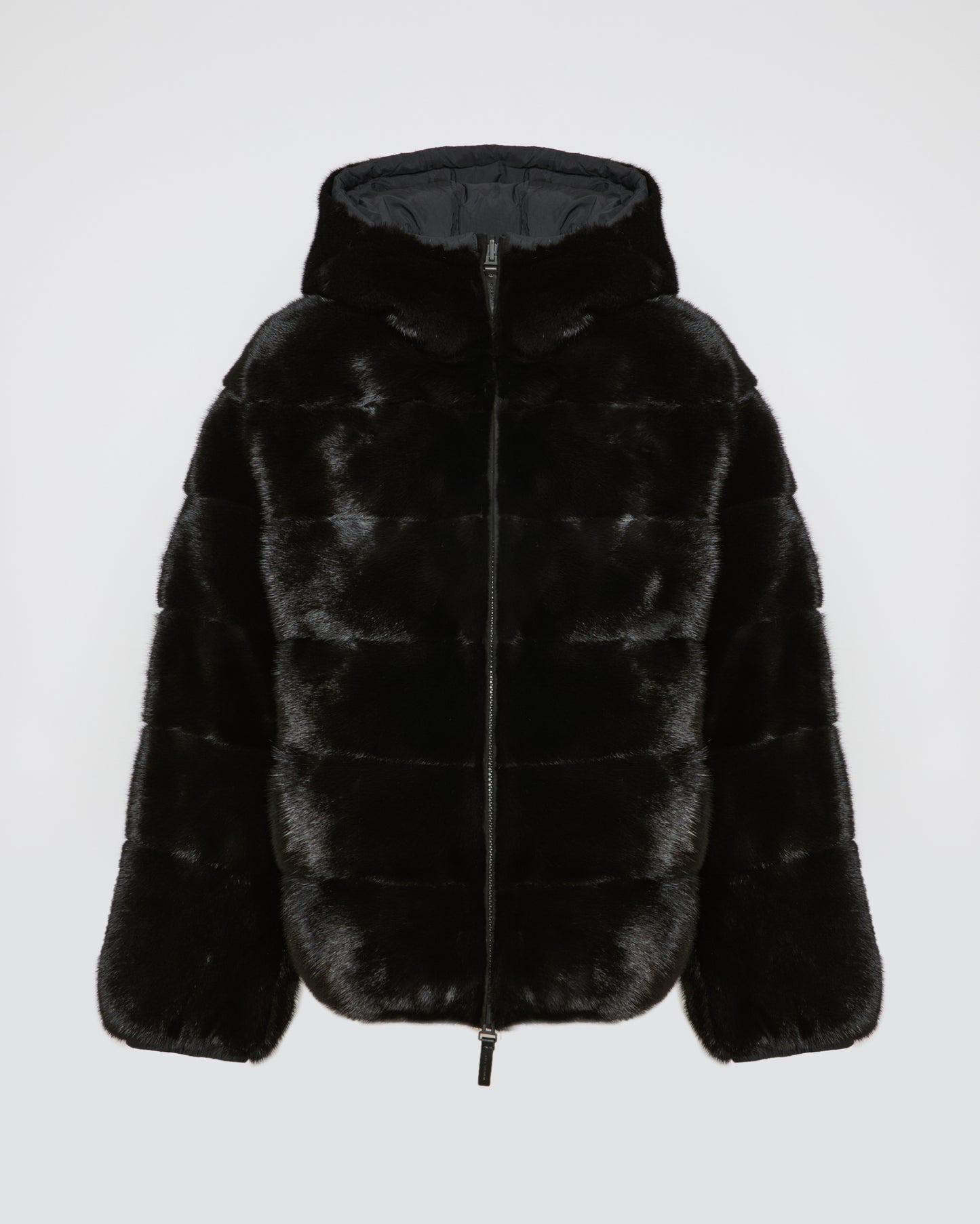 Reversible down jacket in mink fur/fabric