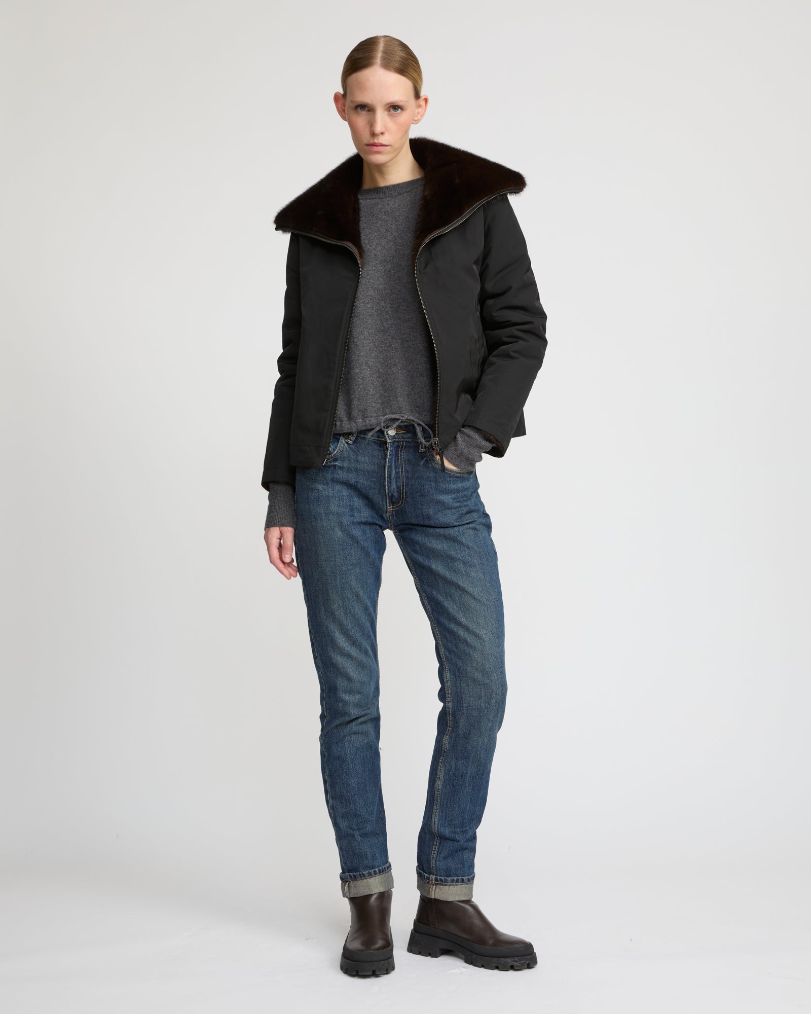 YVES SALOMON　ファージャケット　コヨーテ　ブラック　フランス製　46 Long iconic parka in cotton & fur - black - Yves Salomon Men
