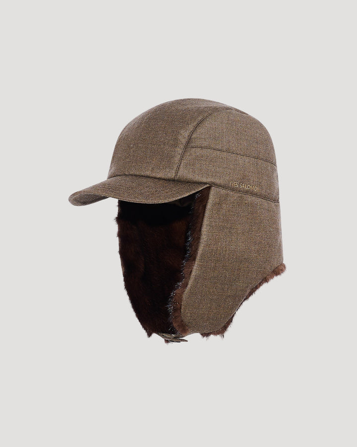 Ushanka-style cap in Loro Piana fabric and mink