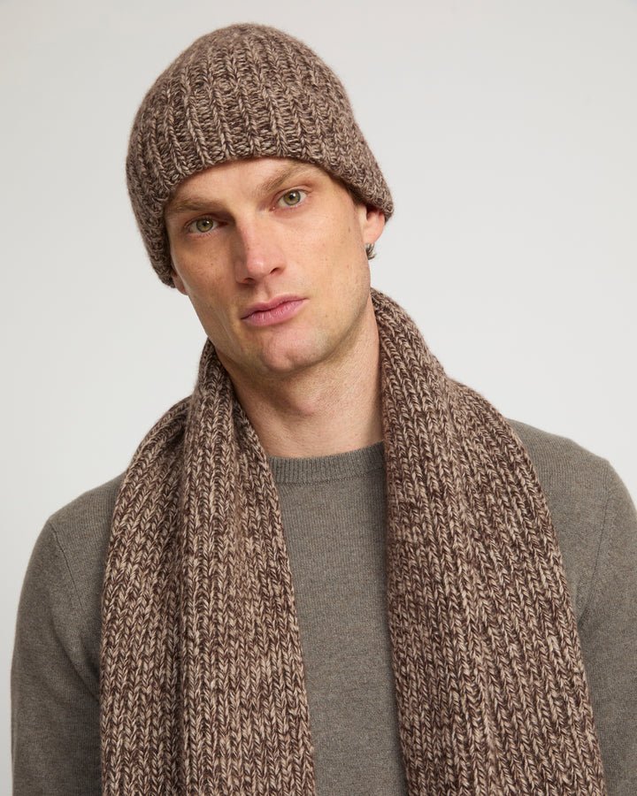 100% cashmere thick knit marl beanie