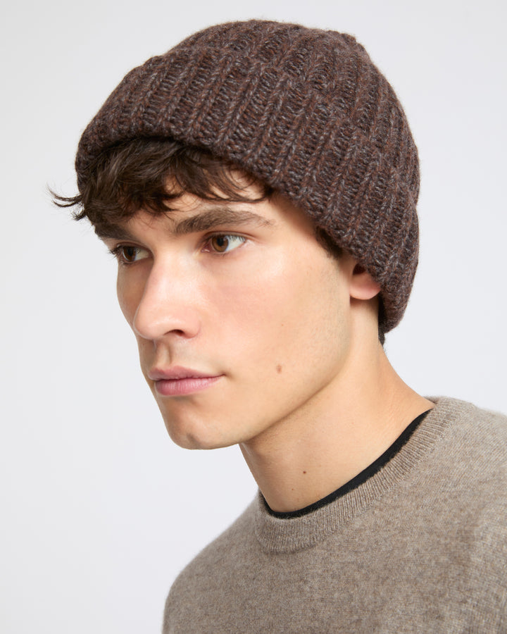 Bonnet en maille épaisse chinée 100% cachemire- Yves Salomon - Nouvelle collection Automne Hiver