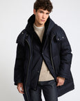 Long down jacket waterproof jacquard fabric with mink fur bib panel