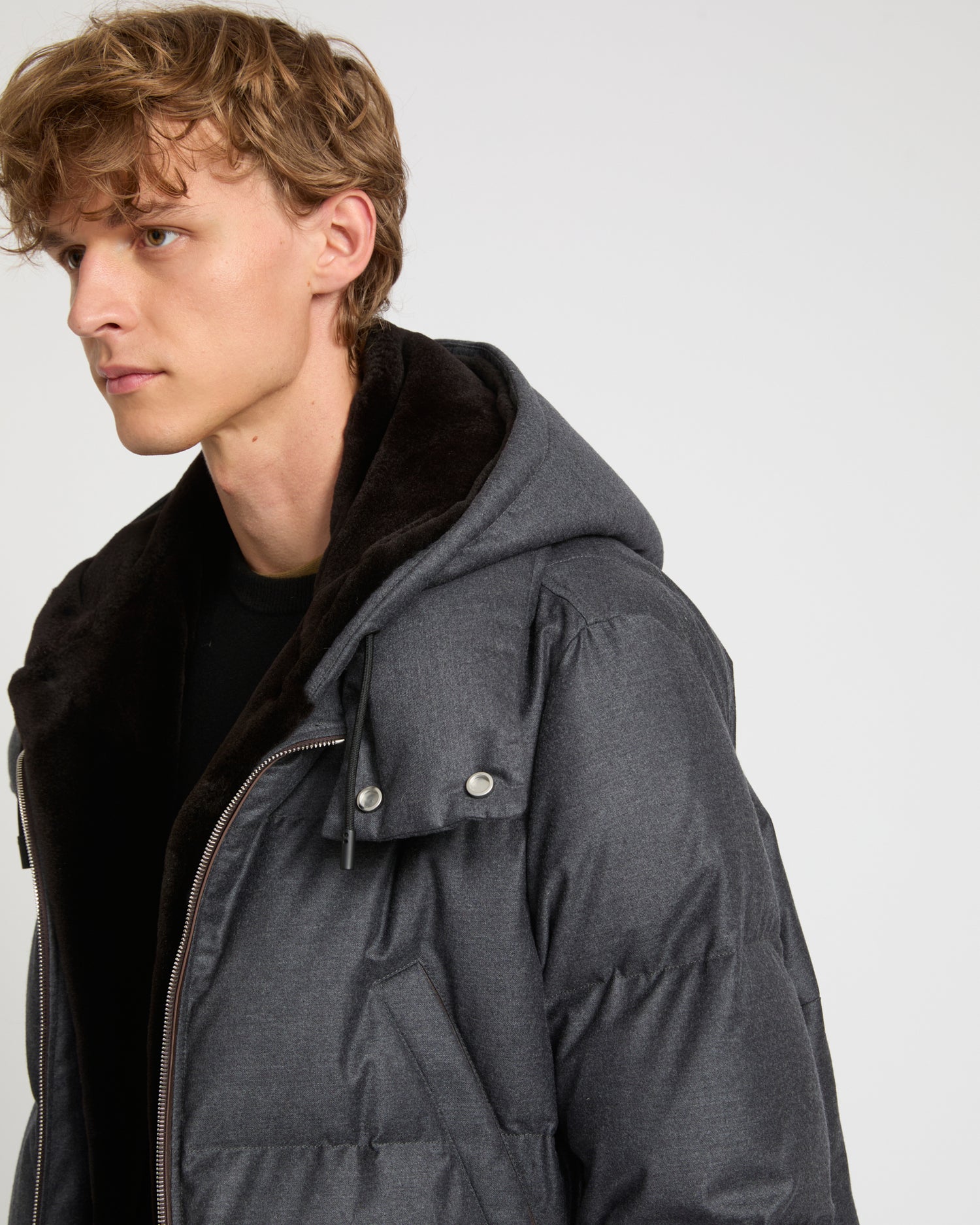 Doudoune en tissu Loro Piana avec plastron en fourrure de vison -Yves Salomon