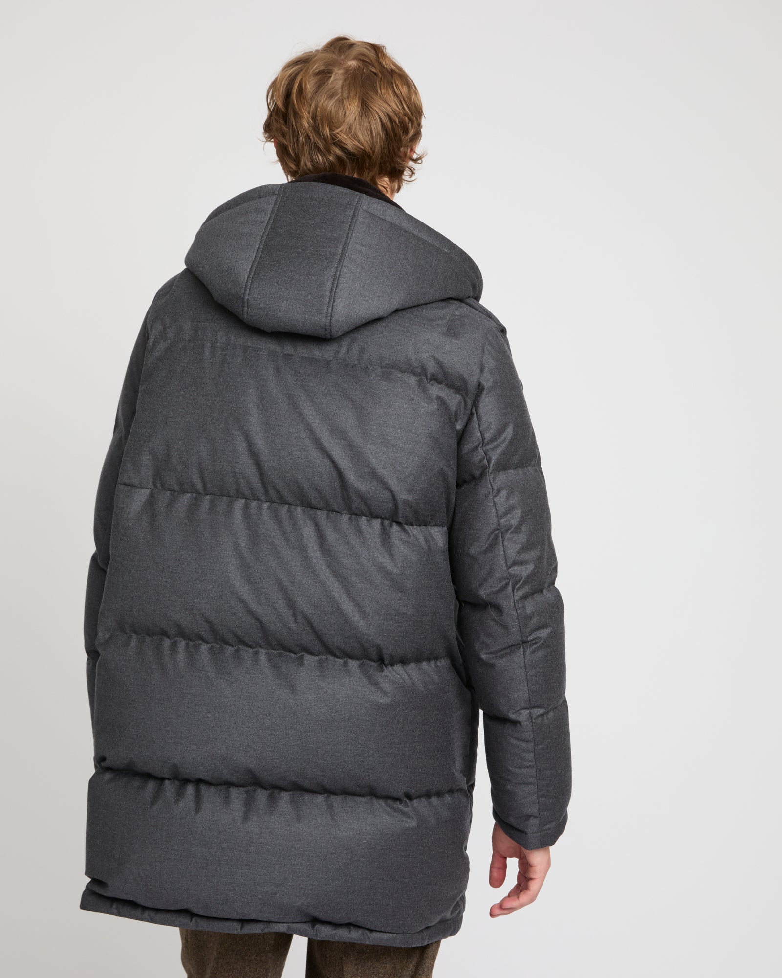 Loro Piana fabric down jacket with mink bib - Gray - Yves Salomon