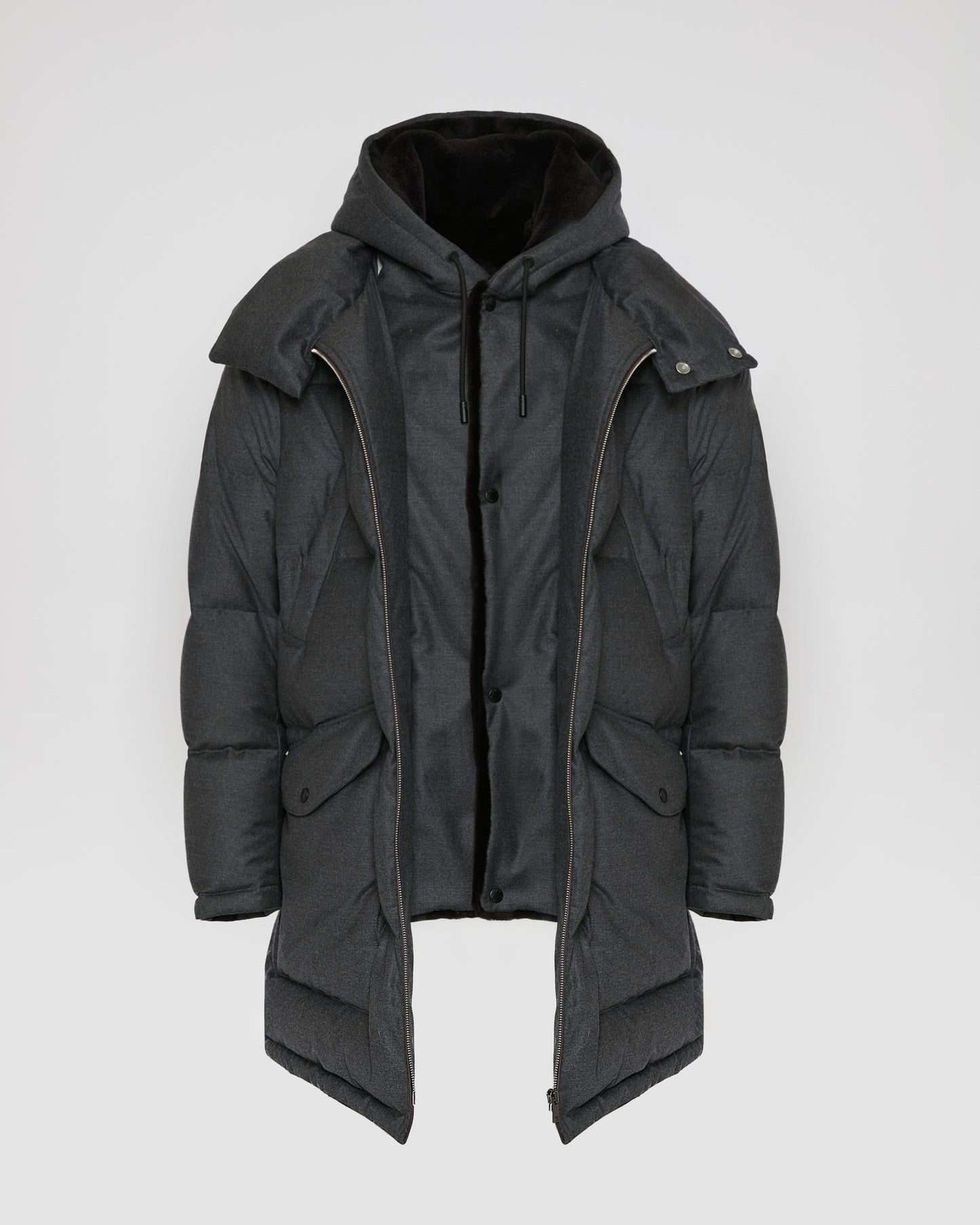 Loro Piana fabric down jacket with mink bib