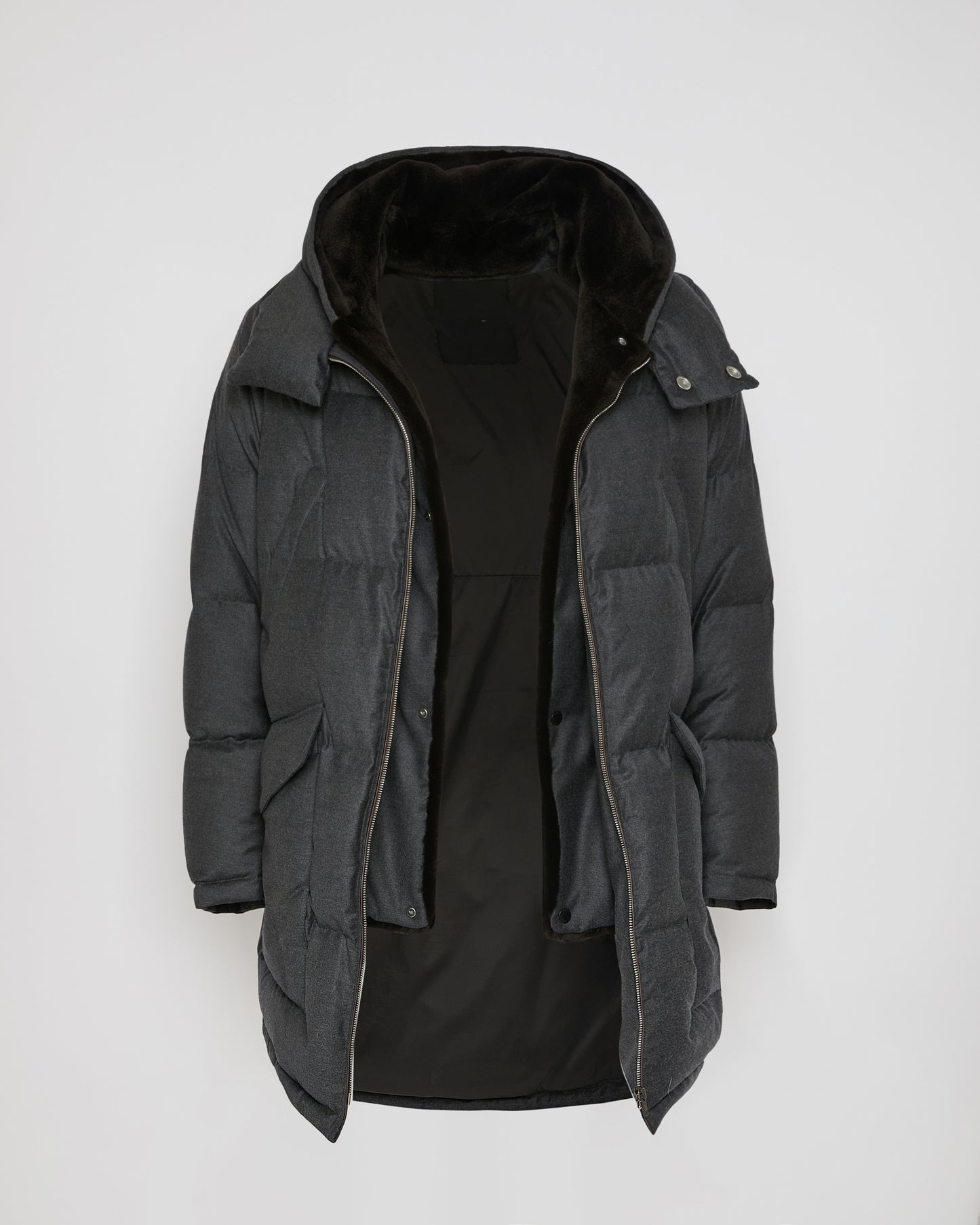 Loro Piana fabric down jacket with mink bib