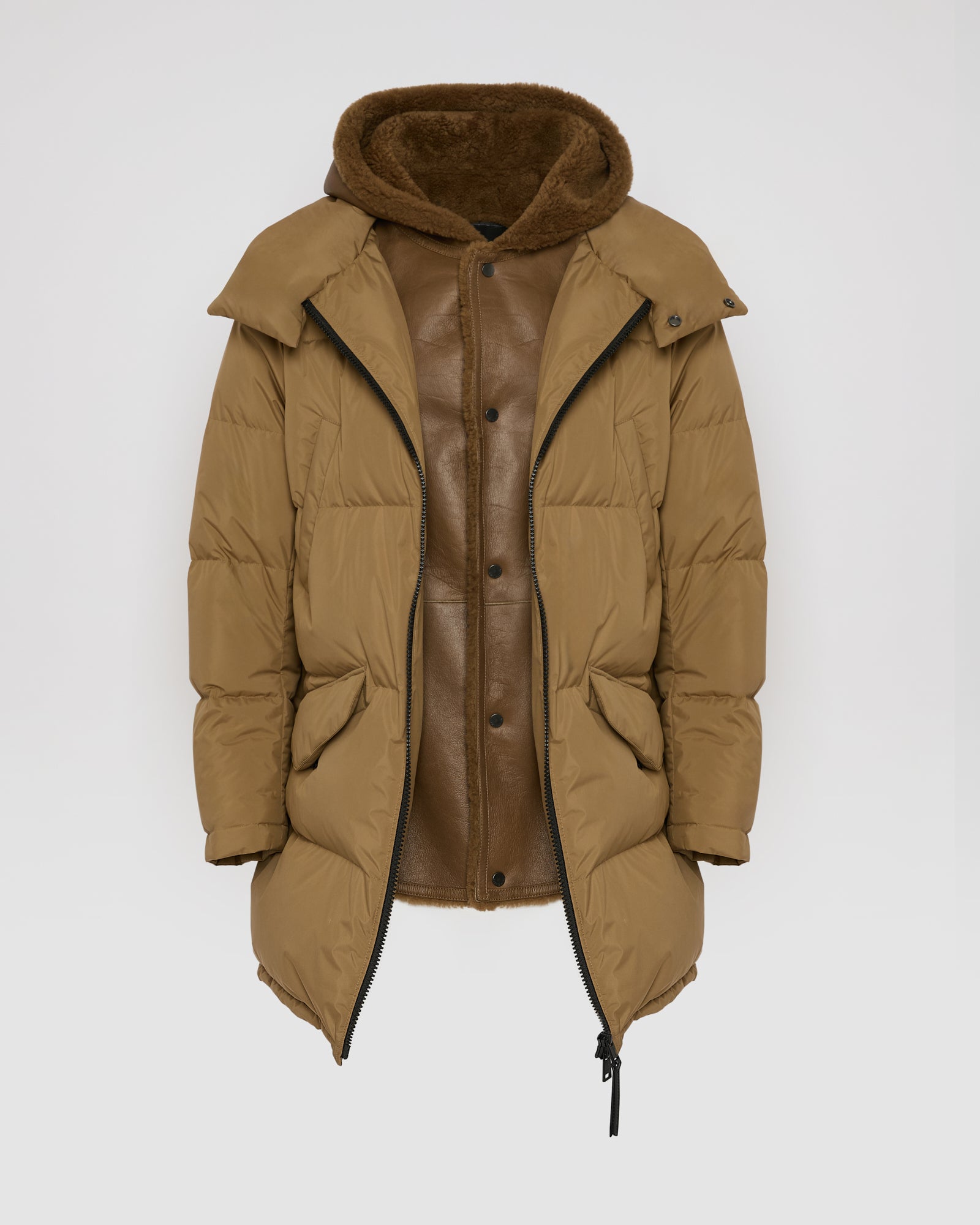 Down jacket with lambskin shearling bib Brown Yves Salomon