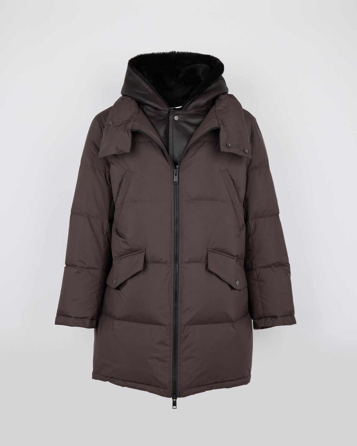 Doudoune avec plastron en peau lainée d'agneau Mérinos - Yves Salomon - Nouvelle collection Automne Hiver