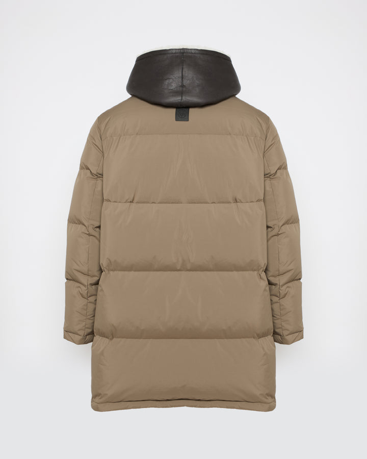 Down jacket with lambskin shearling bib
