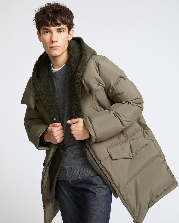 Doudoune avec plastron en peau lainée d'agneau Mérinos- Yves Salomon - Nouvelle collection Automne Hiver