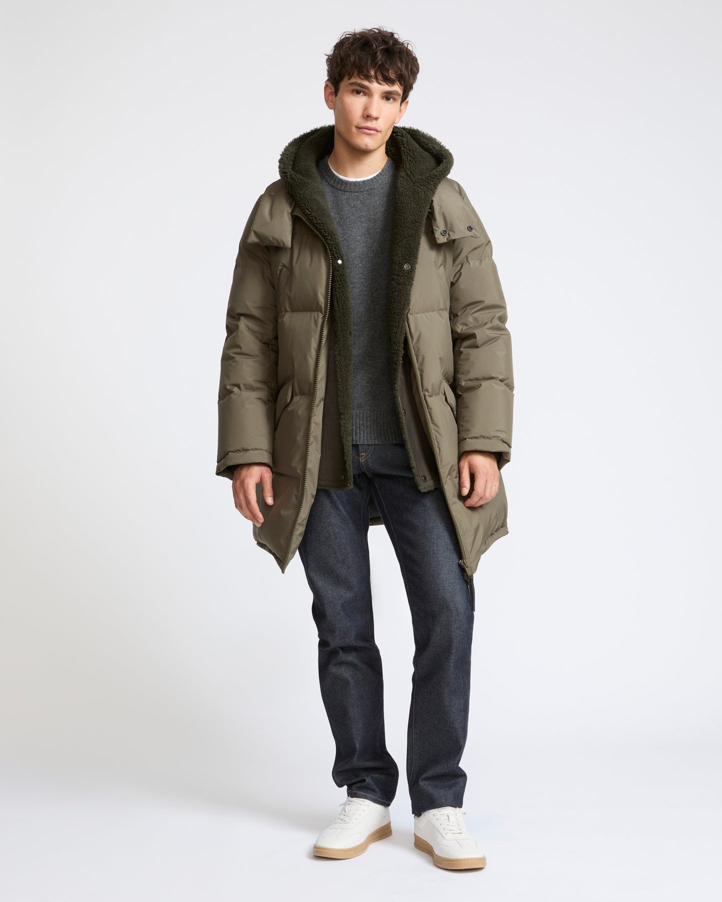 Doudoune avec plastron en peau lainée d'agneau Mérinos- Yves Salomon - Nouvelle collection Automne Hiver