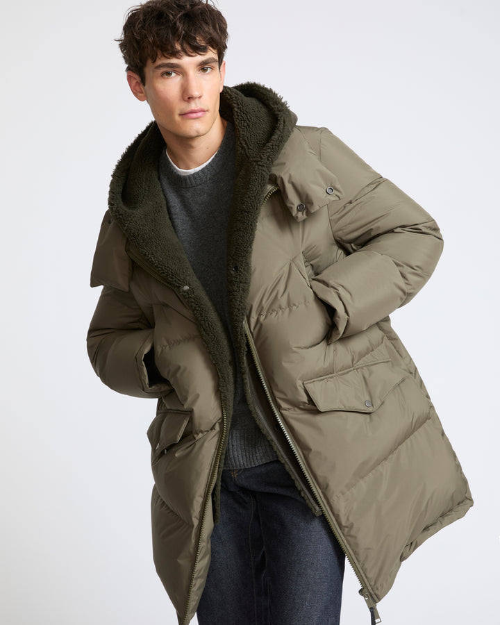 Doudoune avec plastron en peau lainée d'agneau Mérinos- Yves Salomon - Nouvelle collection Automne Hiver