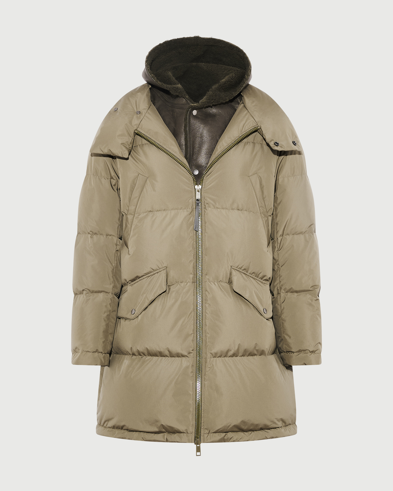 Doudoune avec plastron en peau lainée d'agneau Mérinos- Yves Salomon - Nouvelle collection Automne Hiver