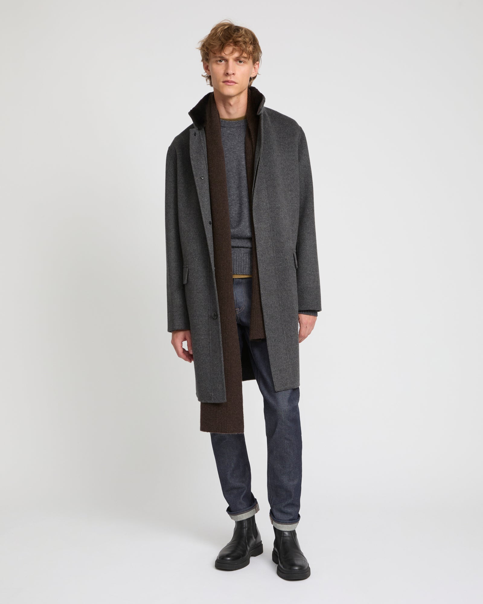 Winter sale -Double-sided wool-cashmere coat-brown – Yves Salomon