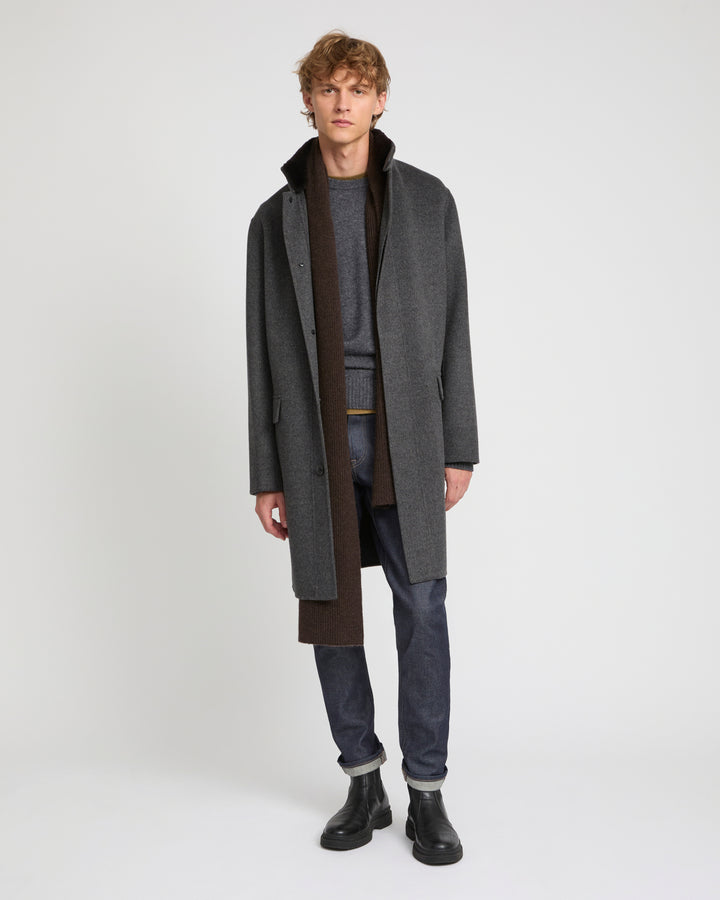 Double-sided wool-cashmere fabric coat with mink collar