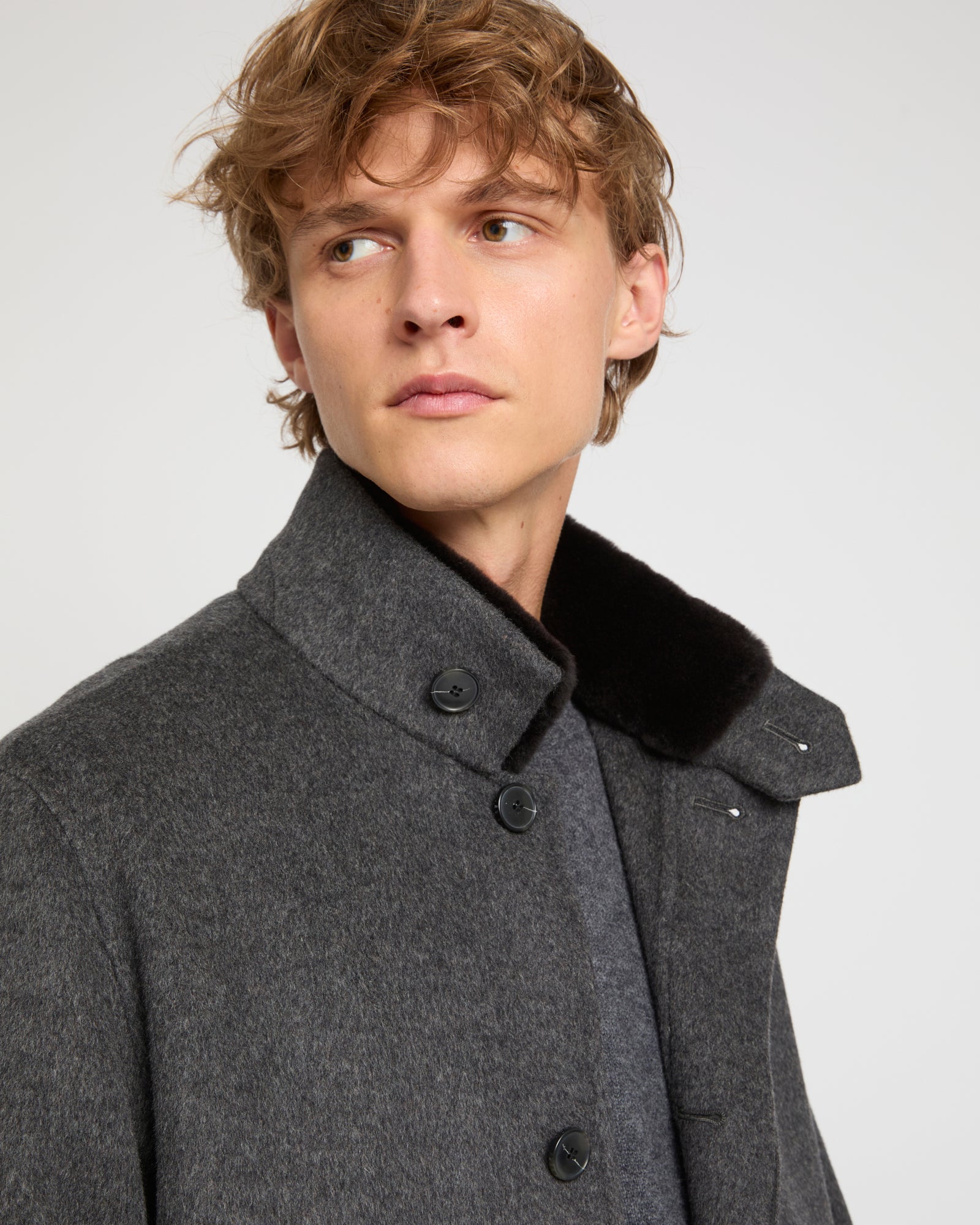 Wool-cashmere coat with mink collar - Gray - Yves Salomon Wool-cashmere coat with mink collar - Gray - Yves Salomon