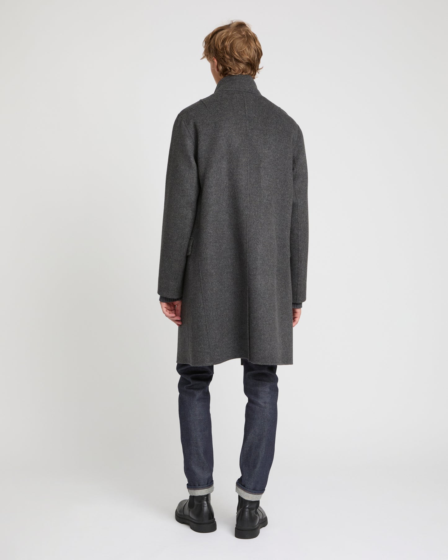 Double-sided wool-cashmere fabric coat with mink collar