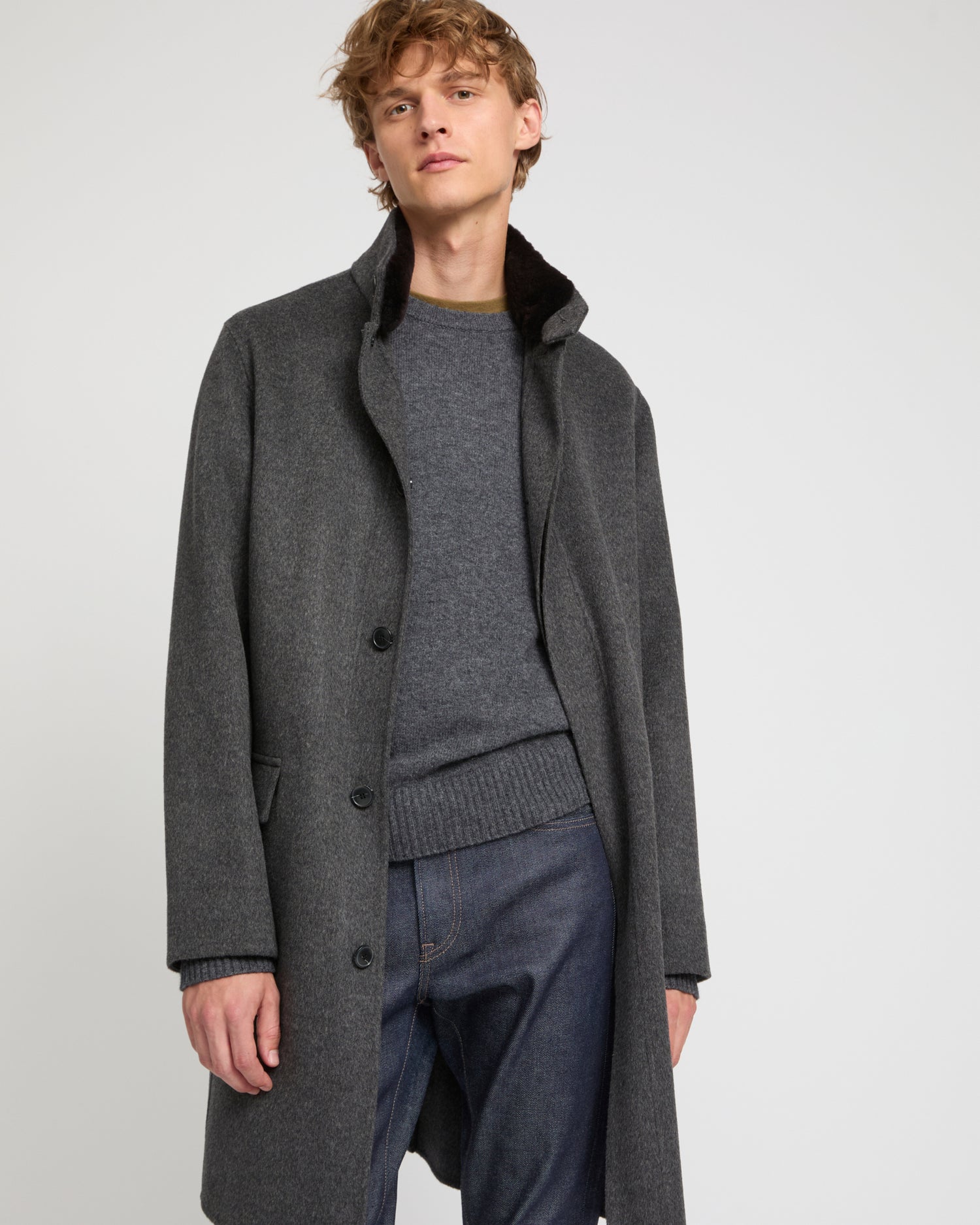 Manteau en tissu double face laine et fourrure de vison -Yves Salomon