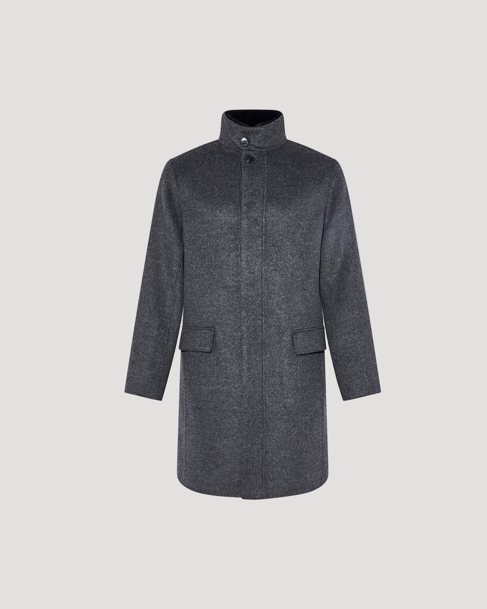 Wool-cashmere coat with mink collar - Gray - Yves Salomon