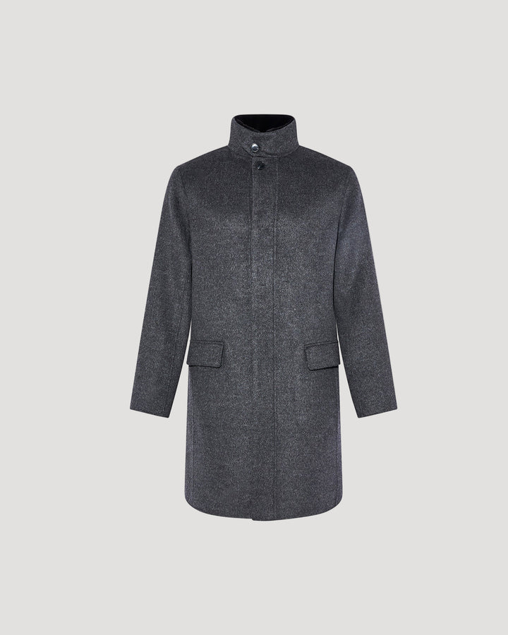 Double-sided wool-cashmere fabric coat with mink collar