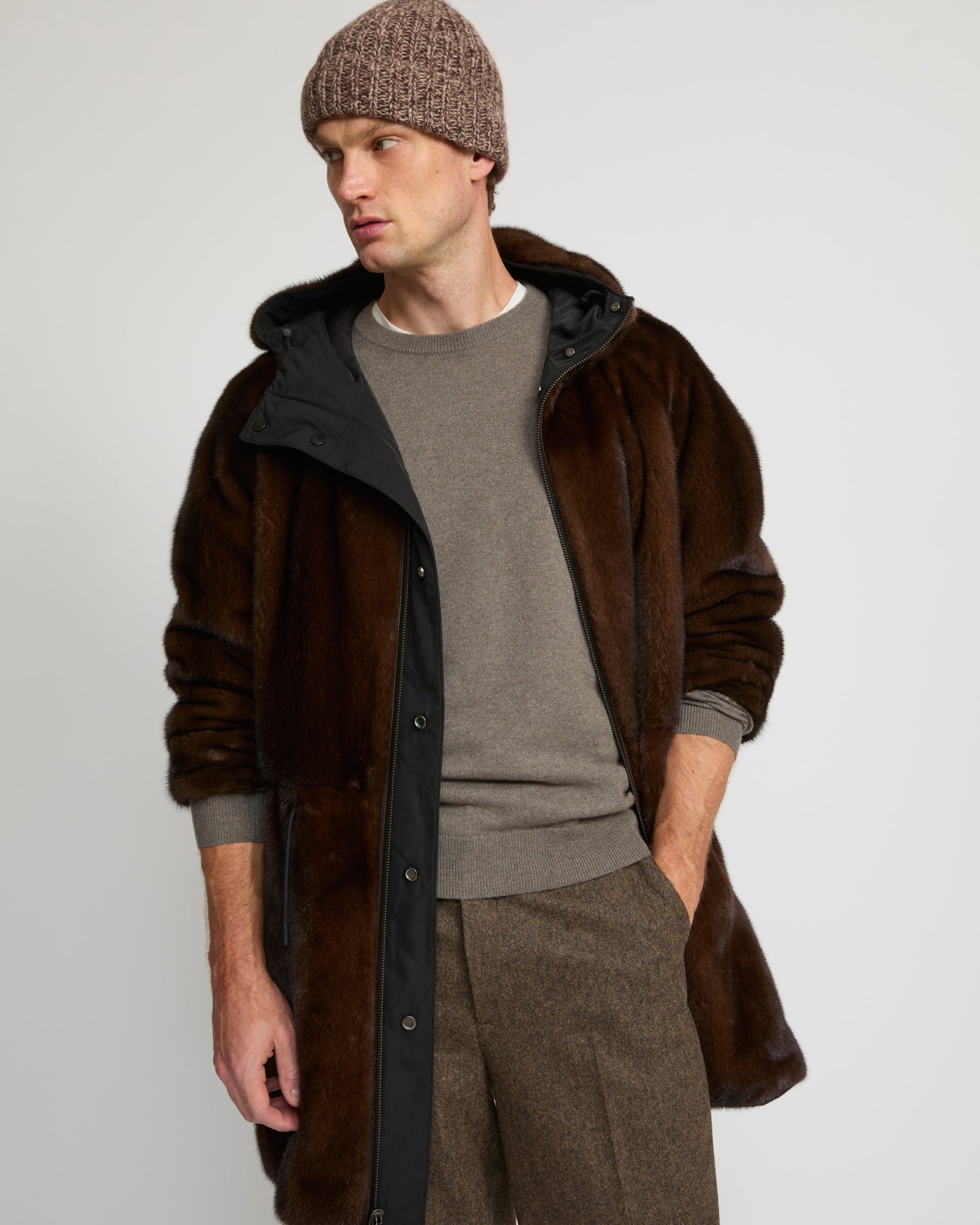 Parka longue réversible en tissu technique déperlant avec fourrure de vison -Yves Salomon