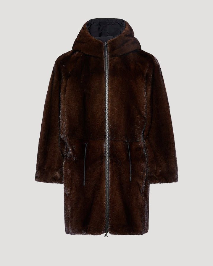 Parka longue réversible en tissu technique déperlant avec fourrure de vison