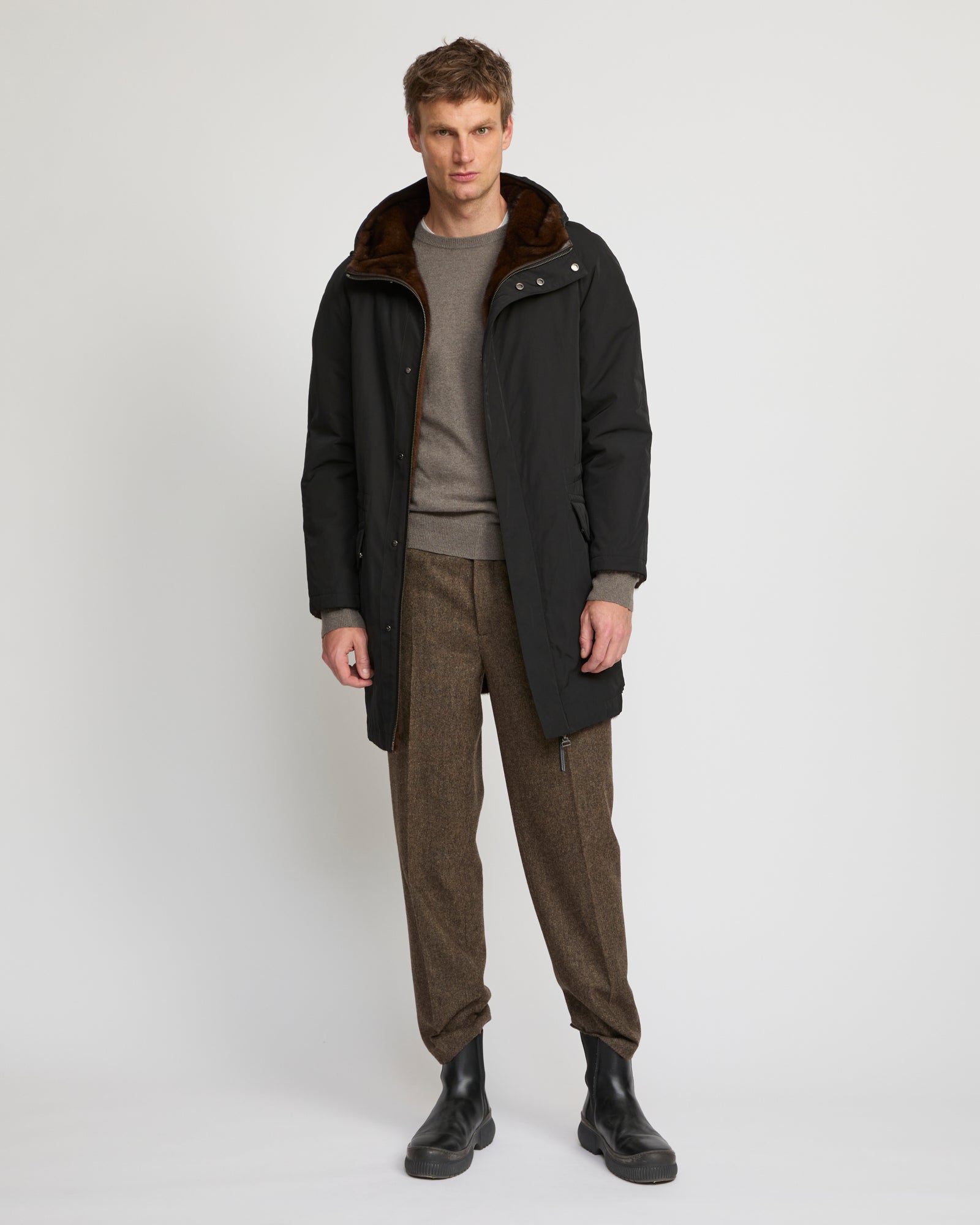 Parka longue réversible en tissu technique déperlant avec fourrure de vison -Yves Salomon