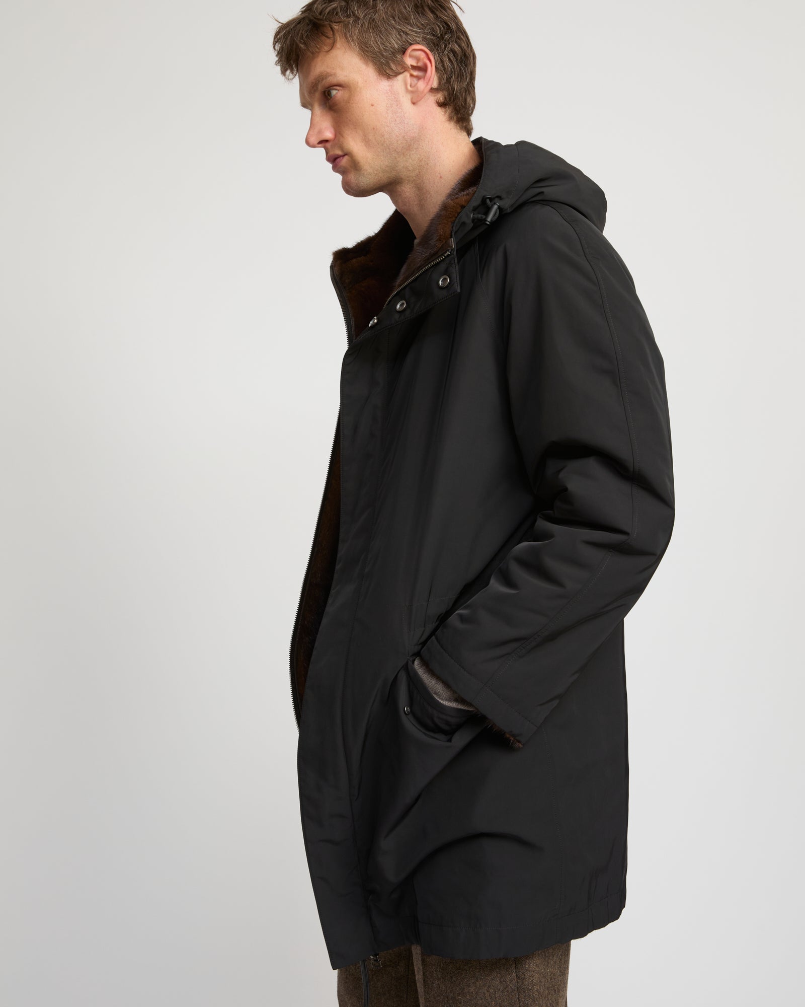 Parka longue réversible en tissu technique déperlant avec fourrure de vison -Yves Salomon