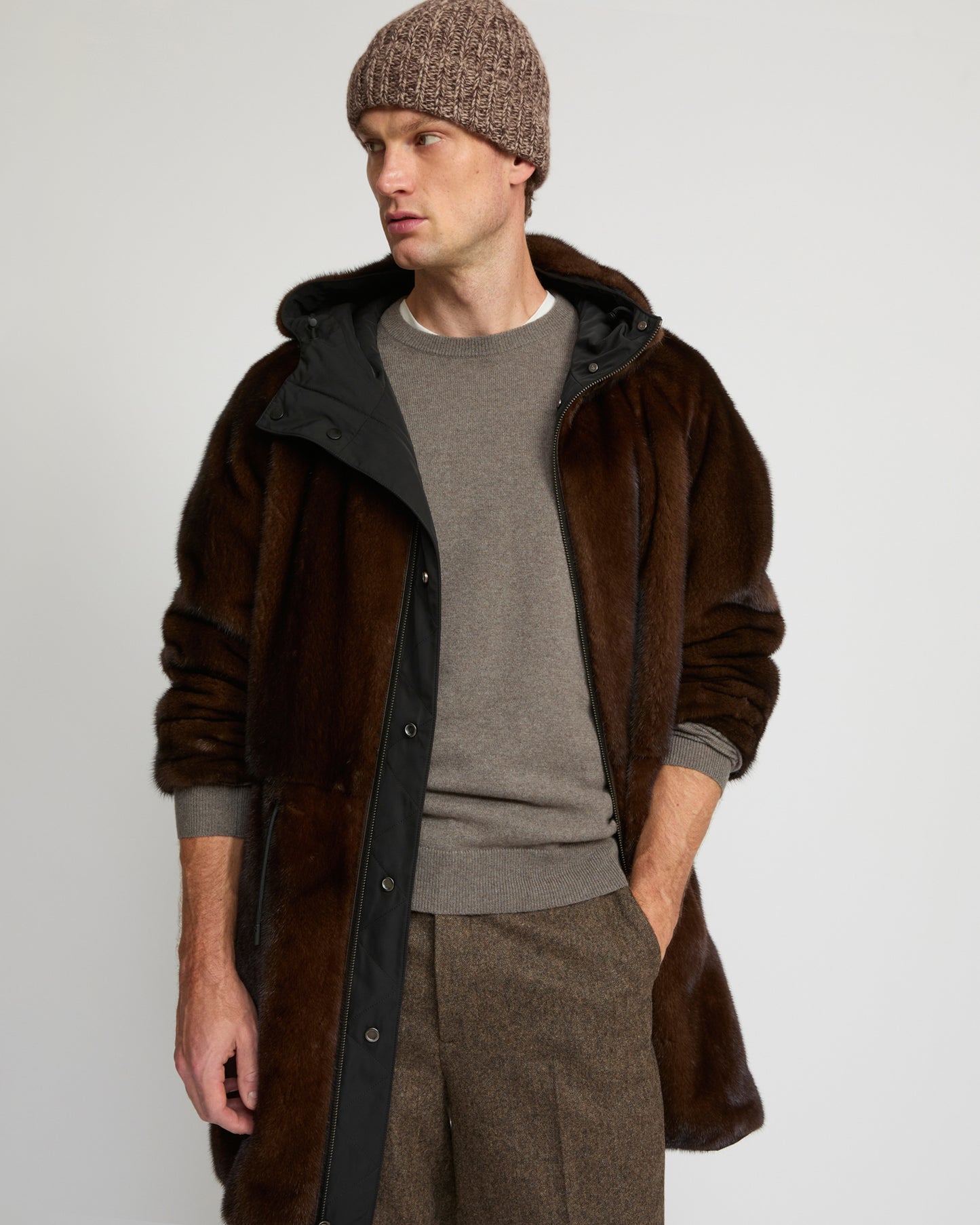 Parka longue réversible en tissu technique déperlant avec fourrure de vison