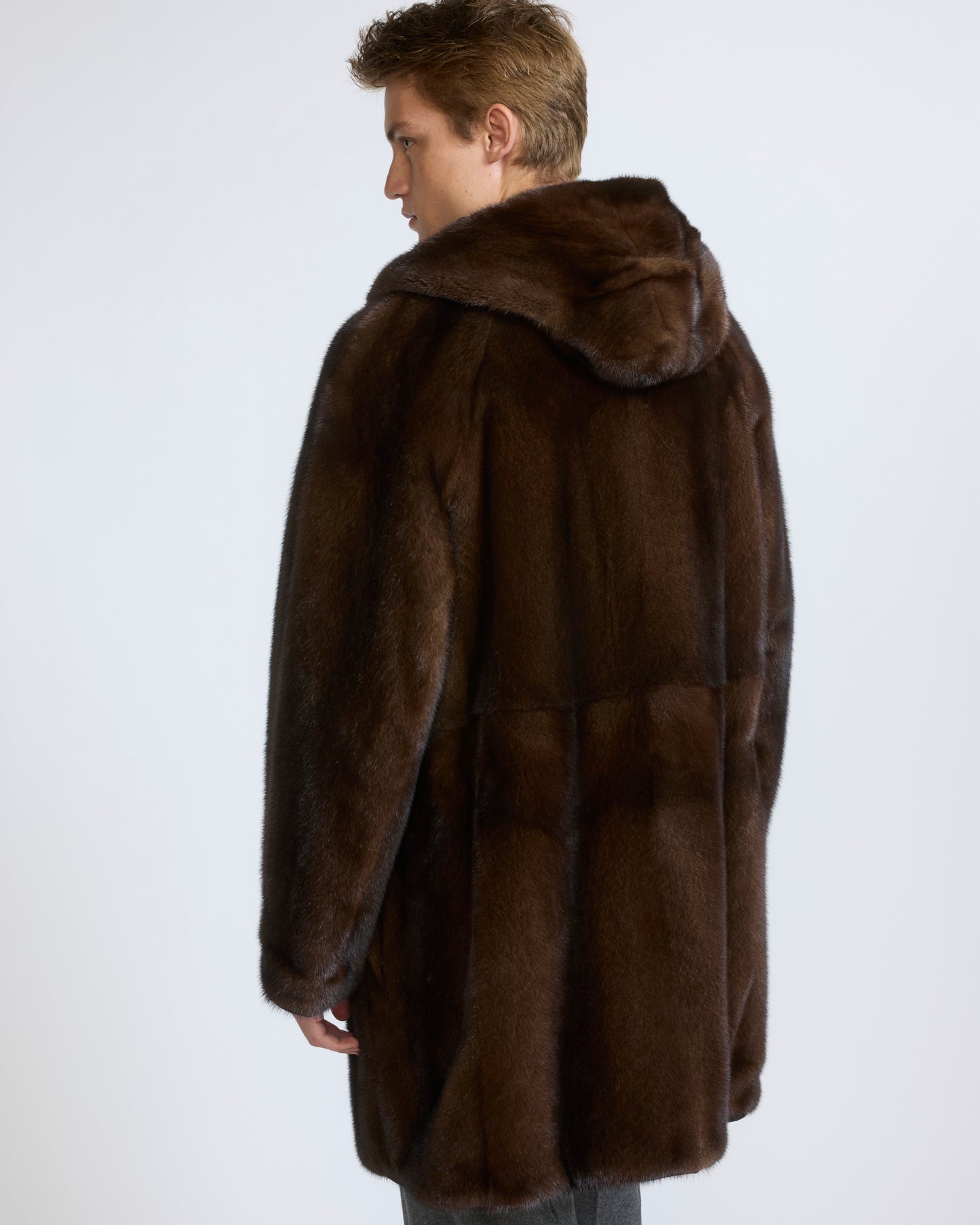 Parka réversible en fourrure de vison long poil et tissu technique