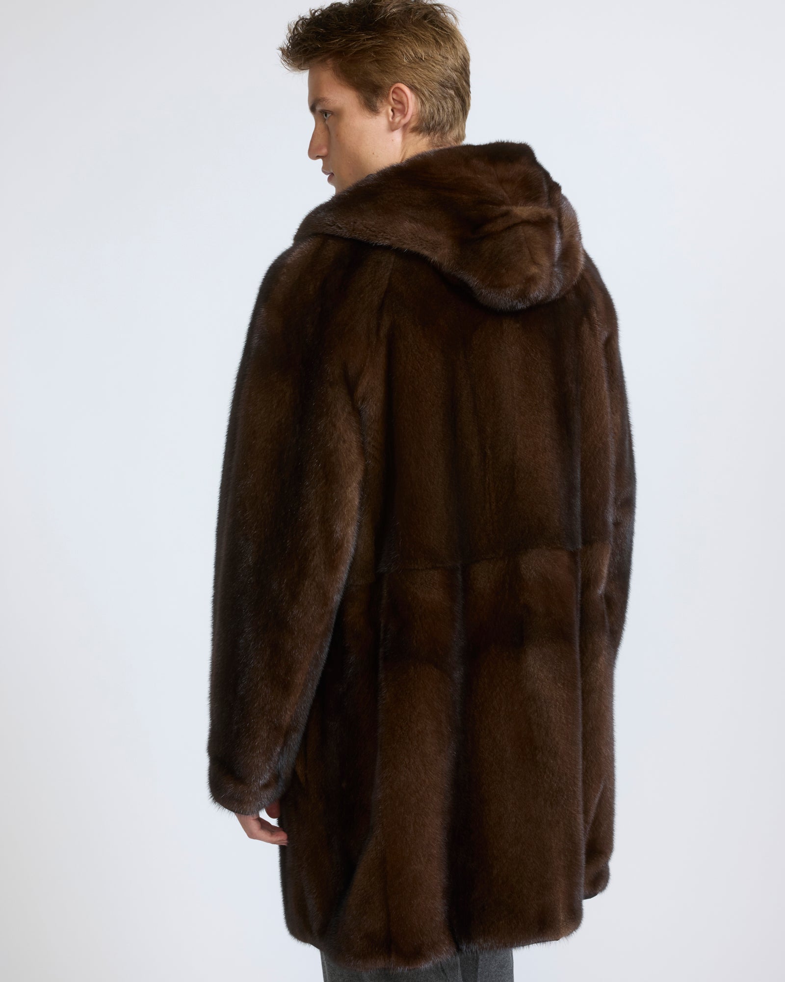 Parka réversible en fourrure de vison long poil et tissu technique