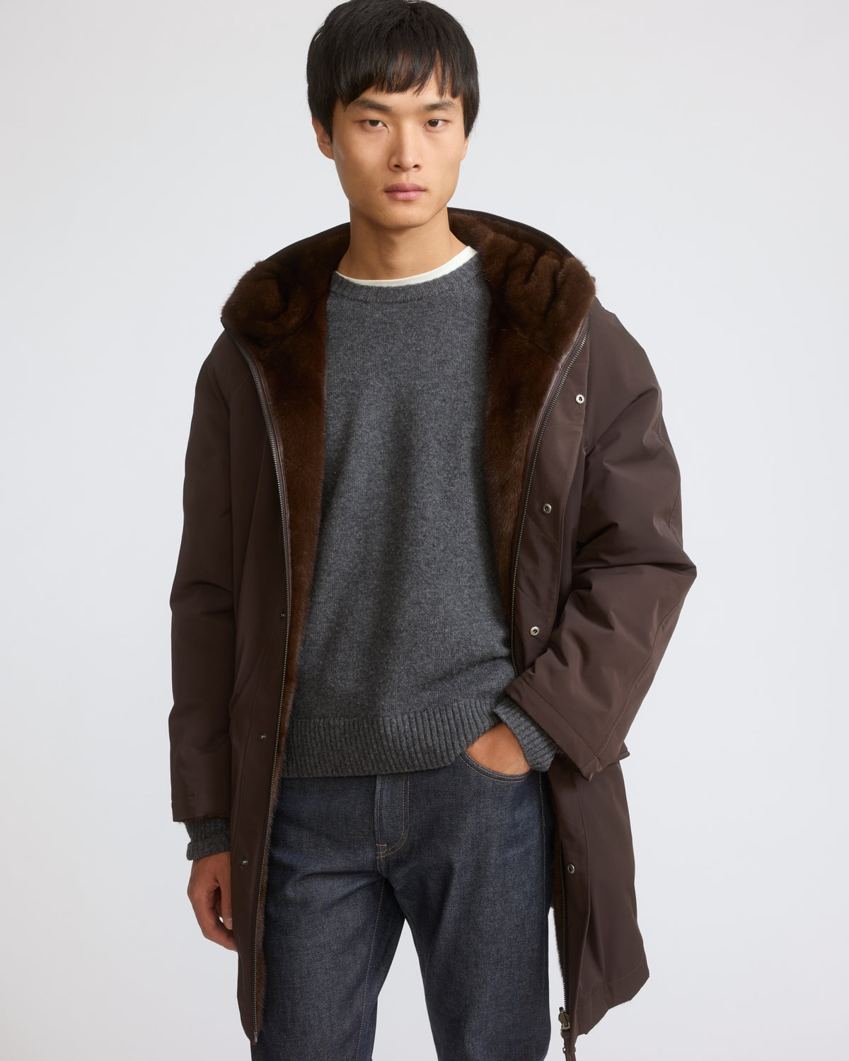 Parka réversible en fourrure de vison long poil et tissu technique - Yves Salomon - Nouvelle collection Automne Hiver