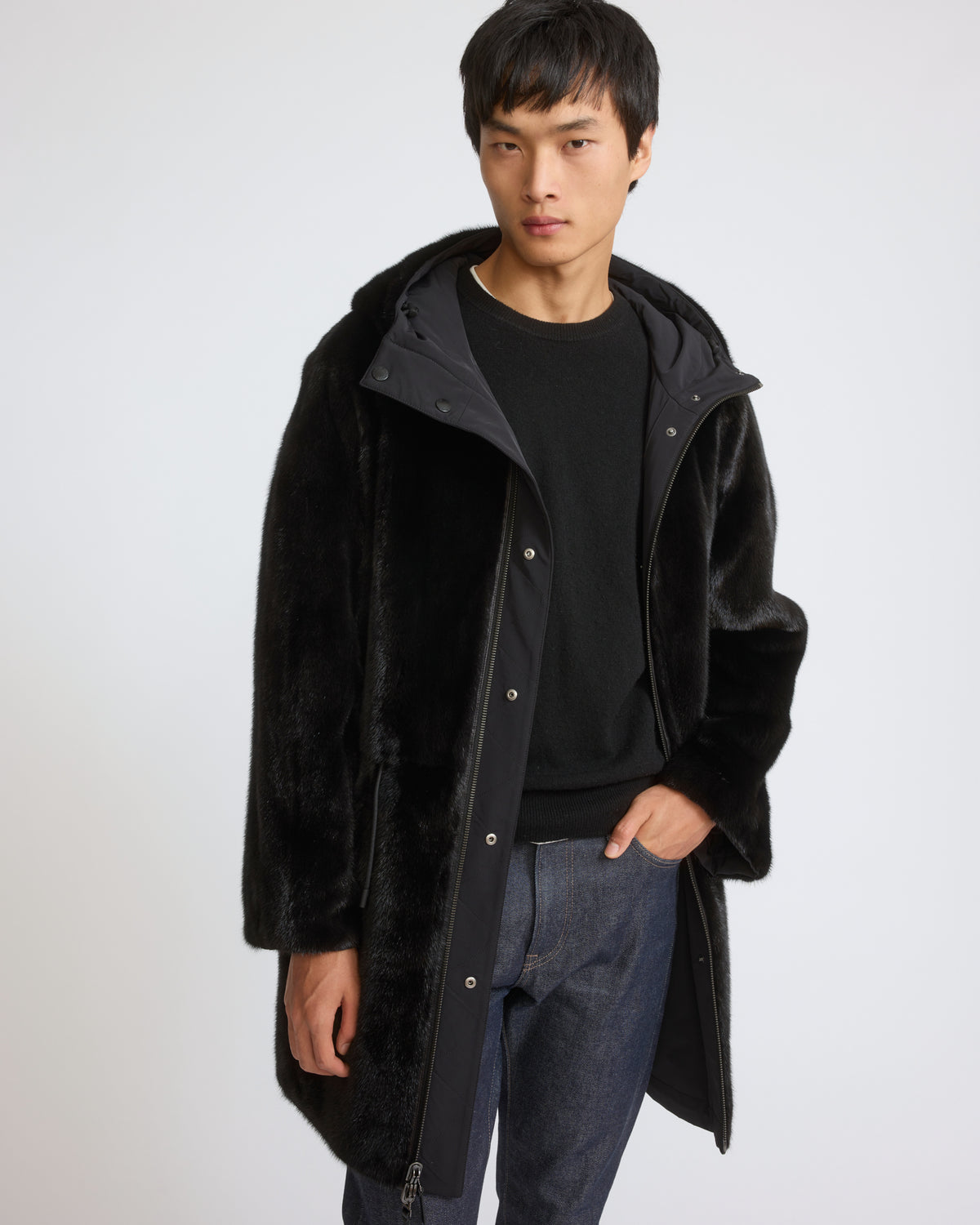 Parka réversible en fourrure de vison long poil et tissu technique - Yves Salomon - Nouvelle collection Automne Hiver