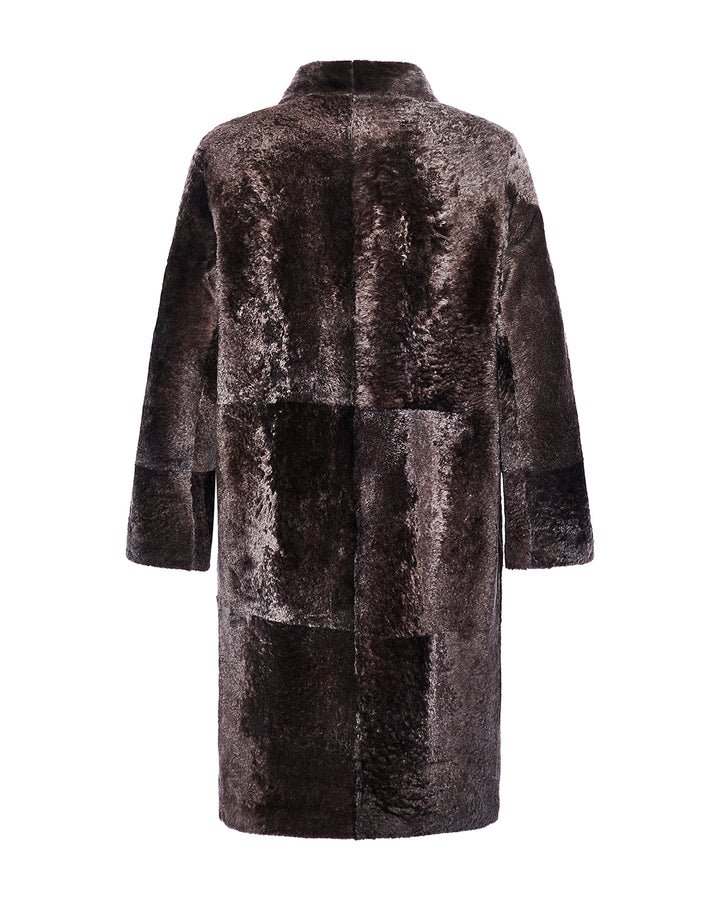 Manteau 7/8 en peau lainée d'agneau Lacon chiné -Yves Salomon