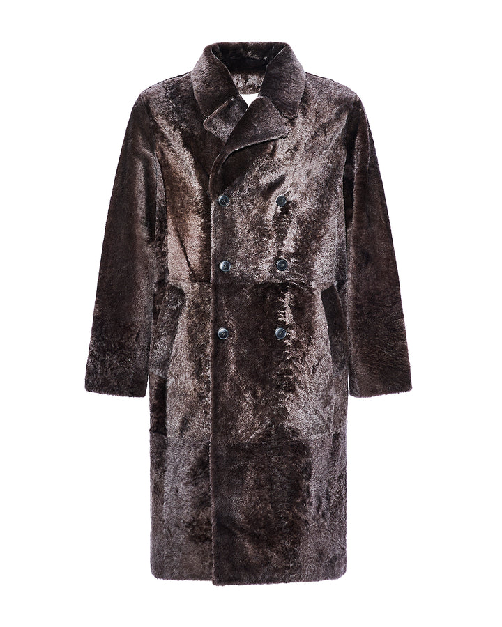 Manteau 7/8 en peau lainée d'agneau Lacon chiné -Yves Salomon