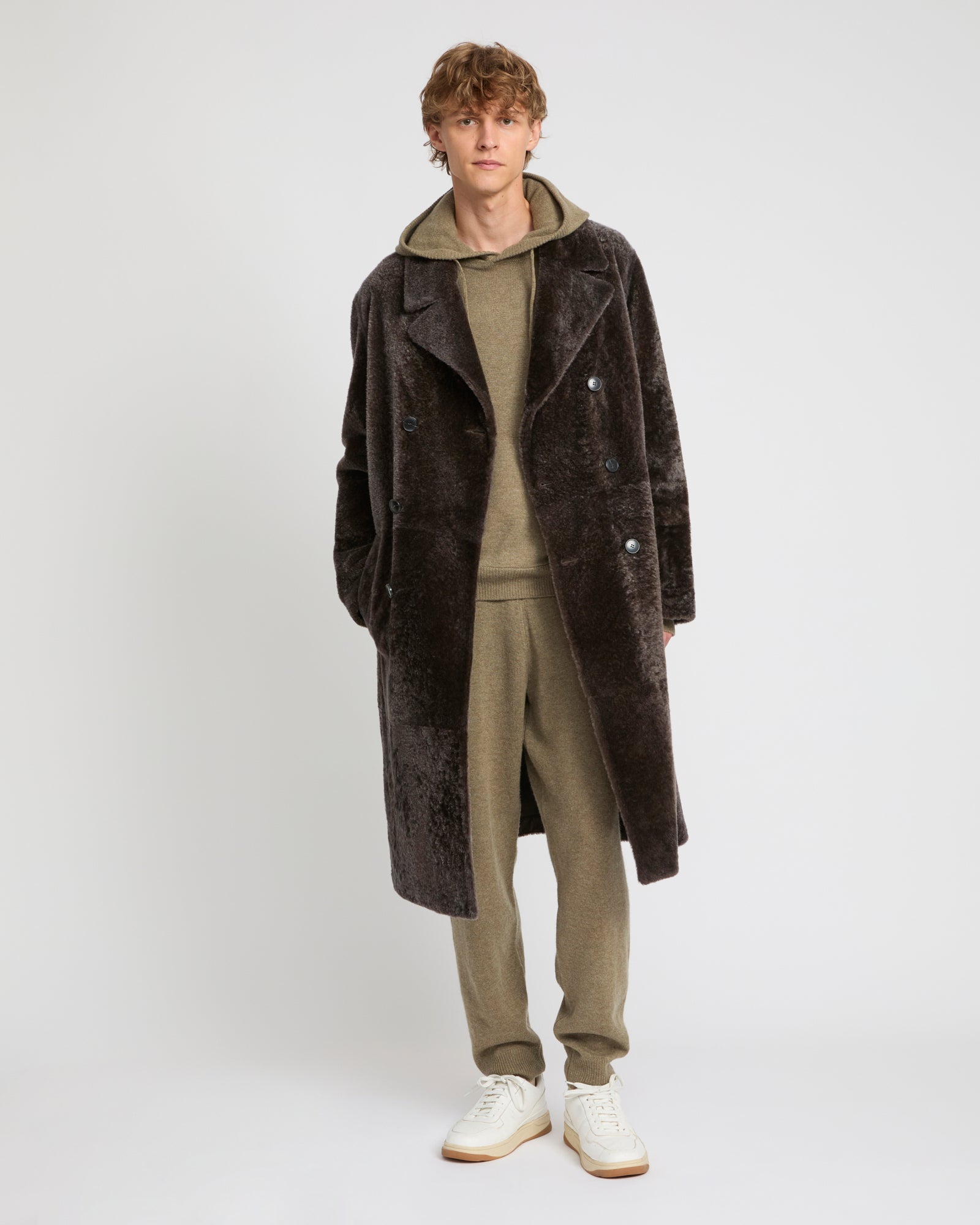 7/8 coat in Lacon shearling lambskin - Brown - Yves Salomon