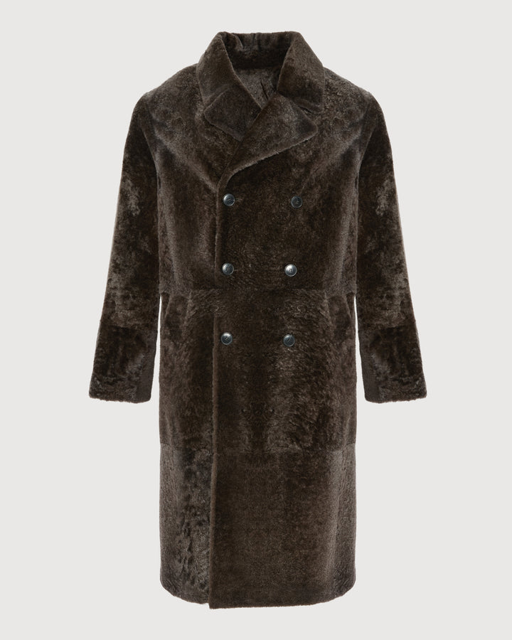 Manteau 7/8 en peau lainée d'agneau Lacon chiné